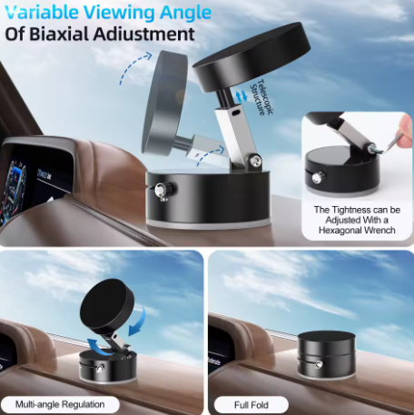 Vacuum Suction Magnetic Phone Holder, Upgrade Magnetic Suction Phone Mount Foldable & Retractable Vacuum Magnetic Phone Stand