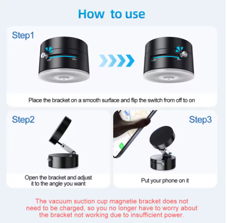 Vacuum Suction Magnetic Phone Holder, Upgrade Magnetic Suction Phone Mount Foldable & Retractable Vacuum Magnetic Phone Stand