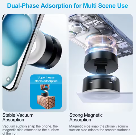 Vacuum Suction Magnetic Phone Holder, Upgrade Magnetic Suction Phone Mount Foldable & Retractable Vacuum Magnetic Phone Stand